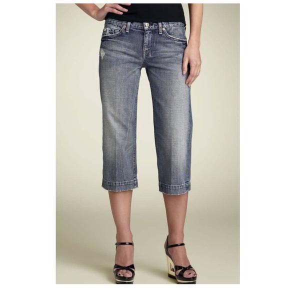 7 For All Mankind Crop Dojo Denim Capris - Sz 28 - Picture 6 of 8